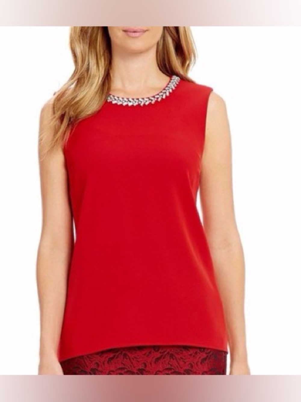 NWT Calvin Klein Red Jewel Embellished Dressy Tank Top 1X